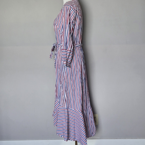 J. Crew Belted Striped Button-Down Shirt Dress Red White Blue Rainbow Resortwear - Picture 4 of 12